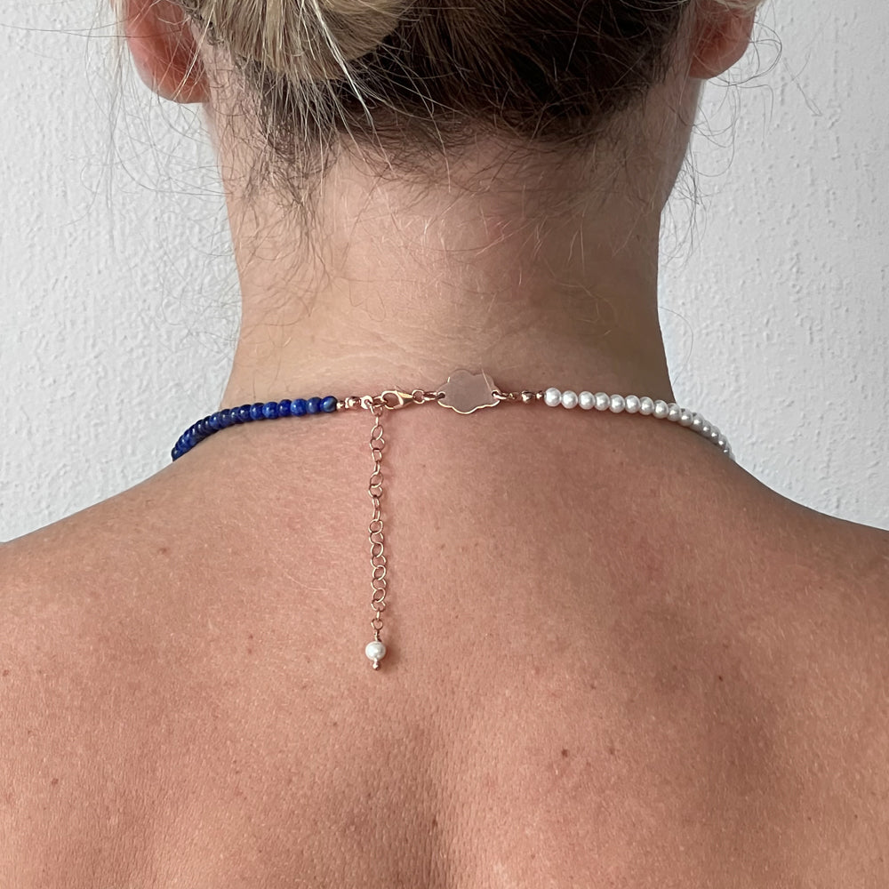 Long lapis lazuli & pearl necklace
