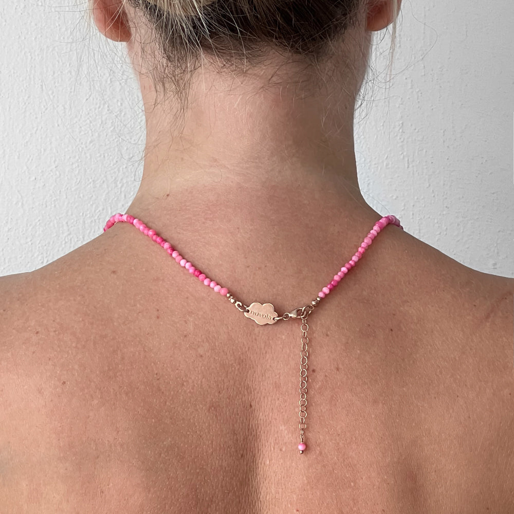 Long pink agate necklace